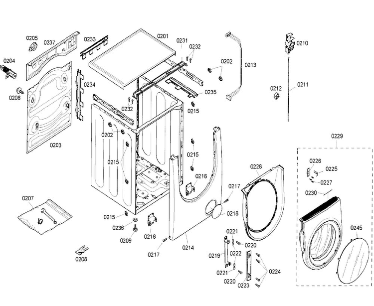 Cabinet Diagram and Parts List for WFMC640SUC 07 Bosch Washer