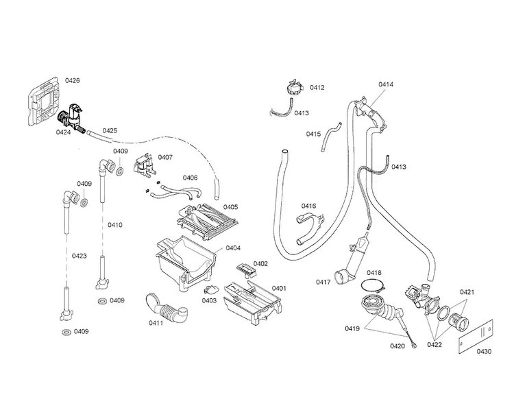 Dispenser/hoses Diagram and Parts List for WAS20160UC 20 Bosch Washer