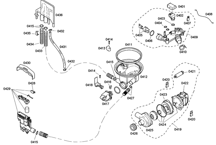 Pump Diagram and Parts List for SHE43C05UC 17 Bosch Dishwasher