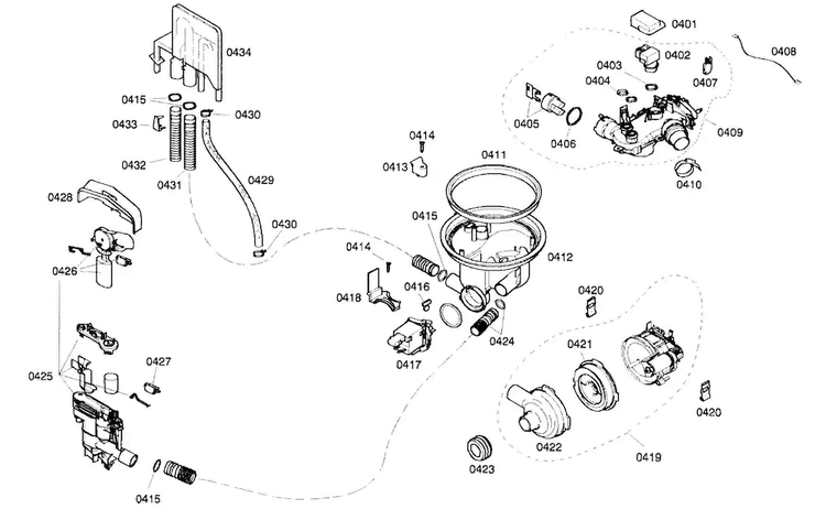 Pump Assy Diagram and Parts List for SHE66C06UC 22 Bosch Dishwasher