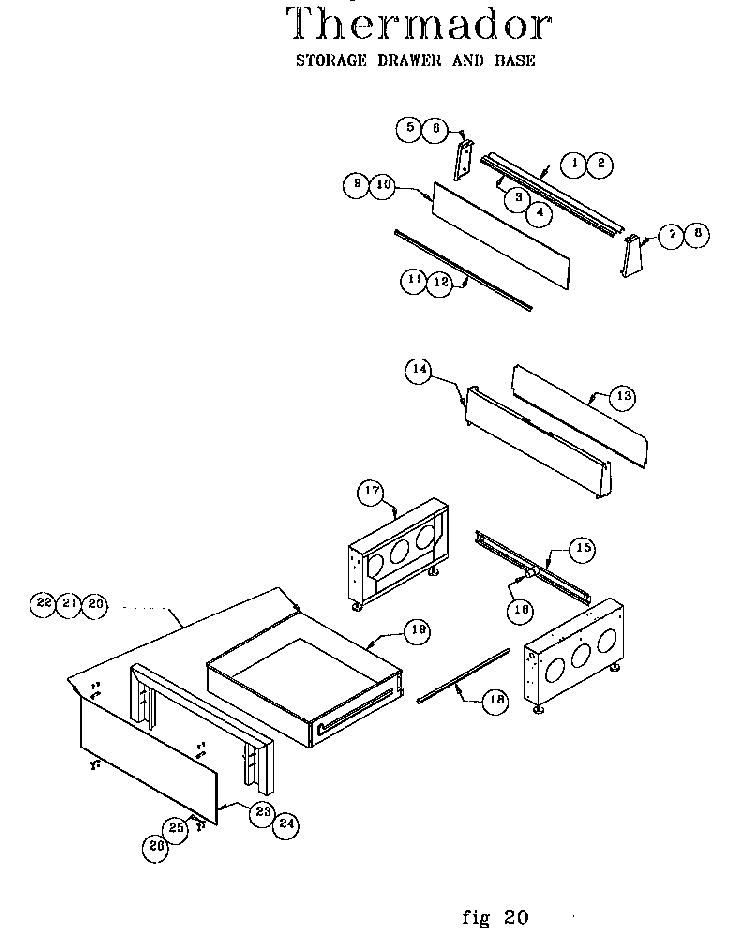 Storage Drawer And Base Diagram and Parts List for RDF30RS 9707 & UP Thermador Range
