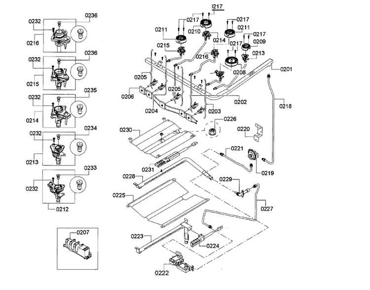 Valve Assy Diagram and Parts List for HGS3063UC 07 Bosch Range