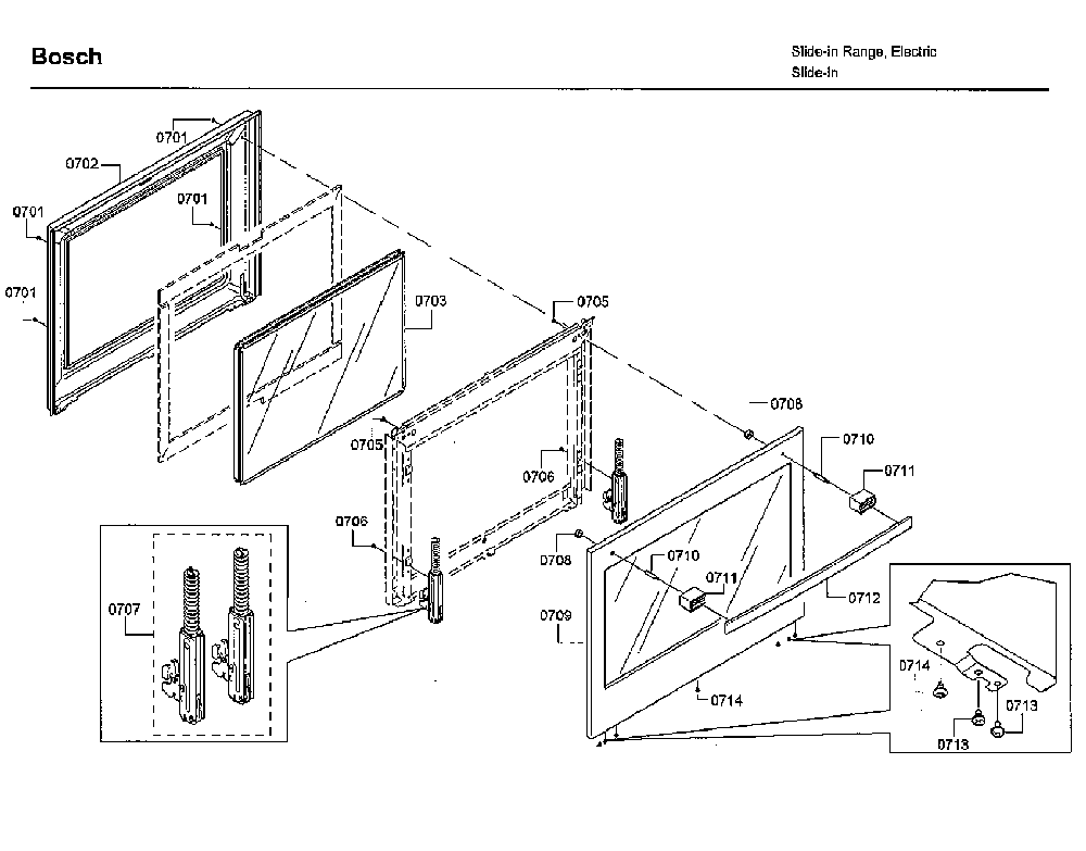 Door Diagram and Parts List for HII8055U 01 Bosch Range