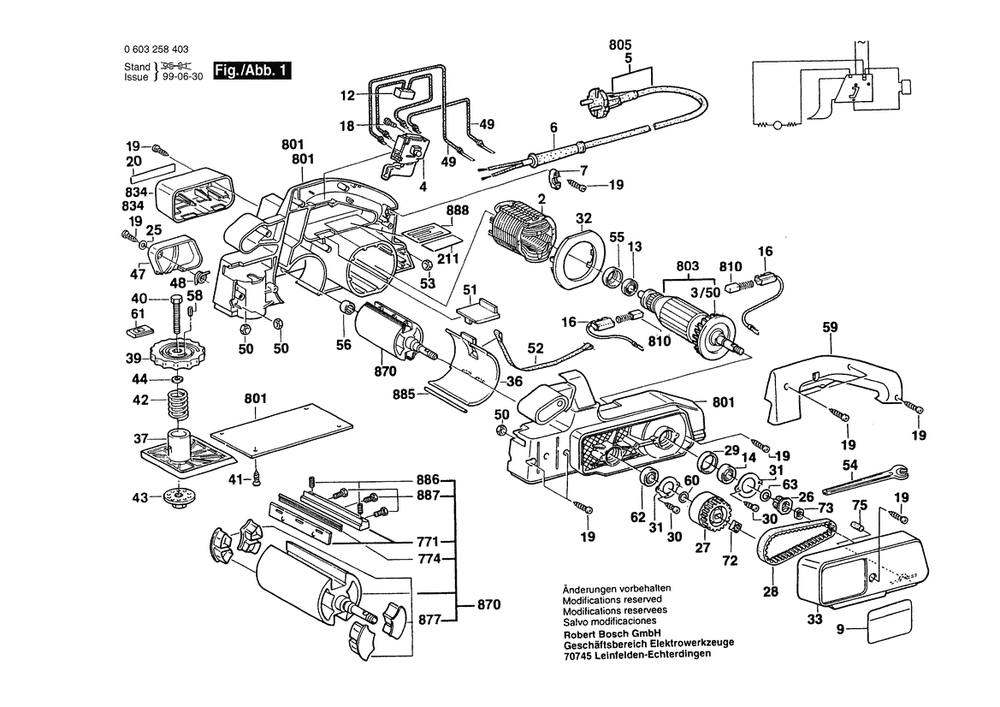 Section 1 Diagram and Parts List for PHO20-82 0603258403 Bosch Planer Jointer