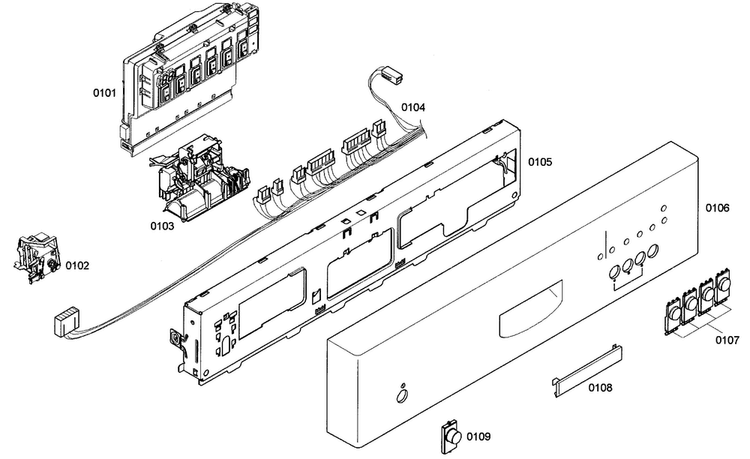 Front Panel Diagram and Parts List for SHE42L12UC 50 Bosch Dishwasher