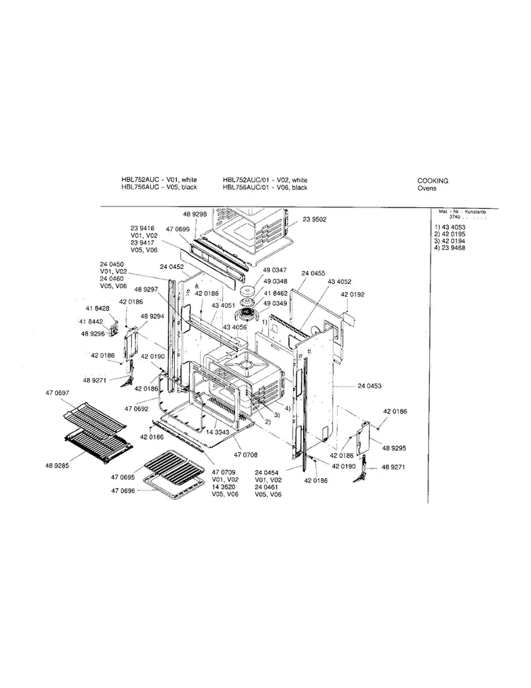 Lower Body Diagram and Parts List for HBL756AUC 00 Bosch Wall Oven