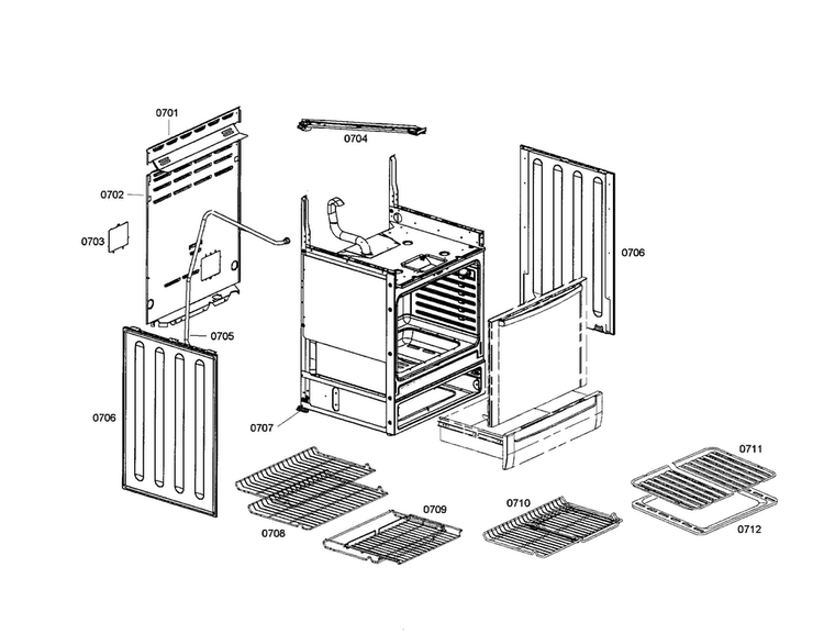 Side Panels/rackes Diagram and Parts List for HDS7022U 01 Bosch Range
