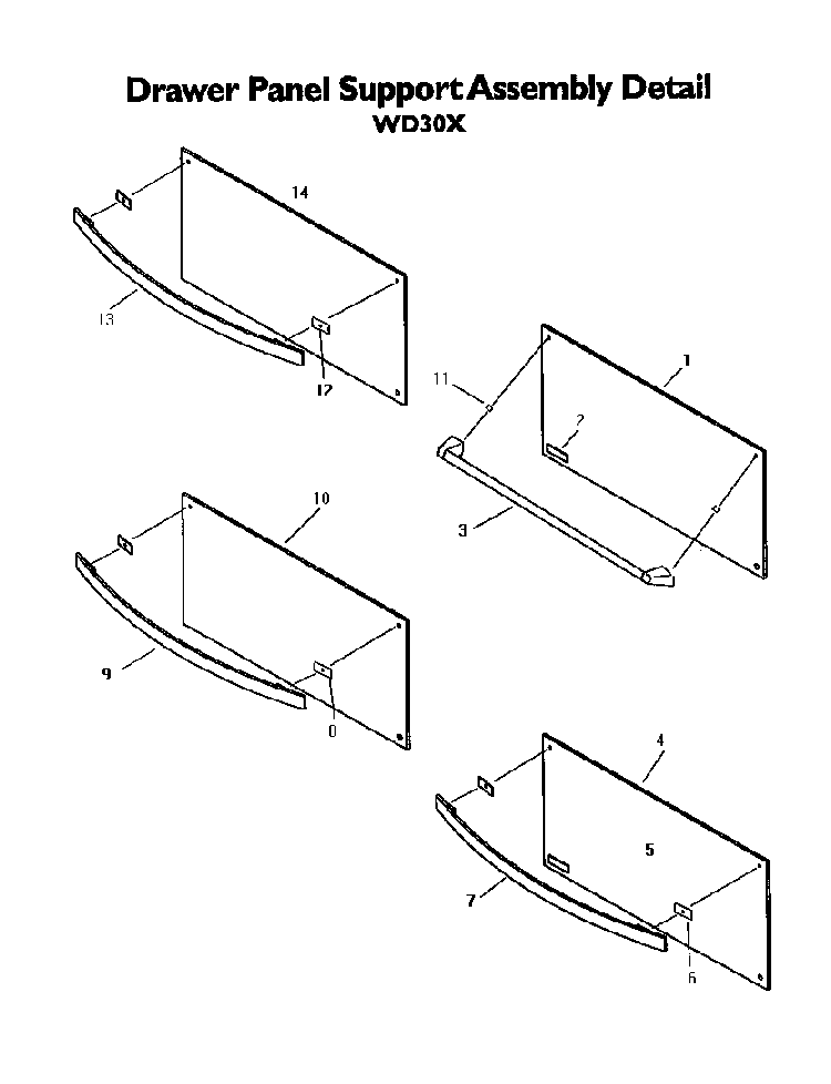 Drawer Panel Support Assembly Diagram and Parts List for WD30XP  Thermador Warming Drawer