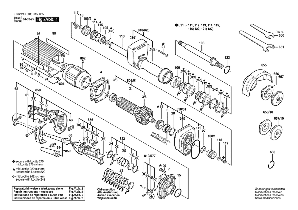 Section 1 Diagram and Parts List for 0602241085  Bosch Sander Grinder