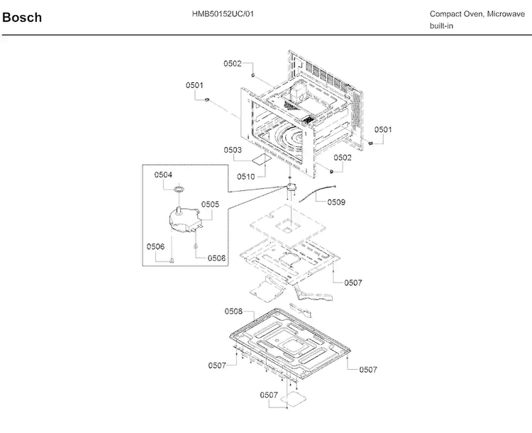 Motor Diagram and Parts List for HBL57M52UC 01 Bosch Wall Oven