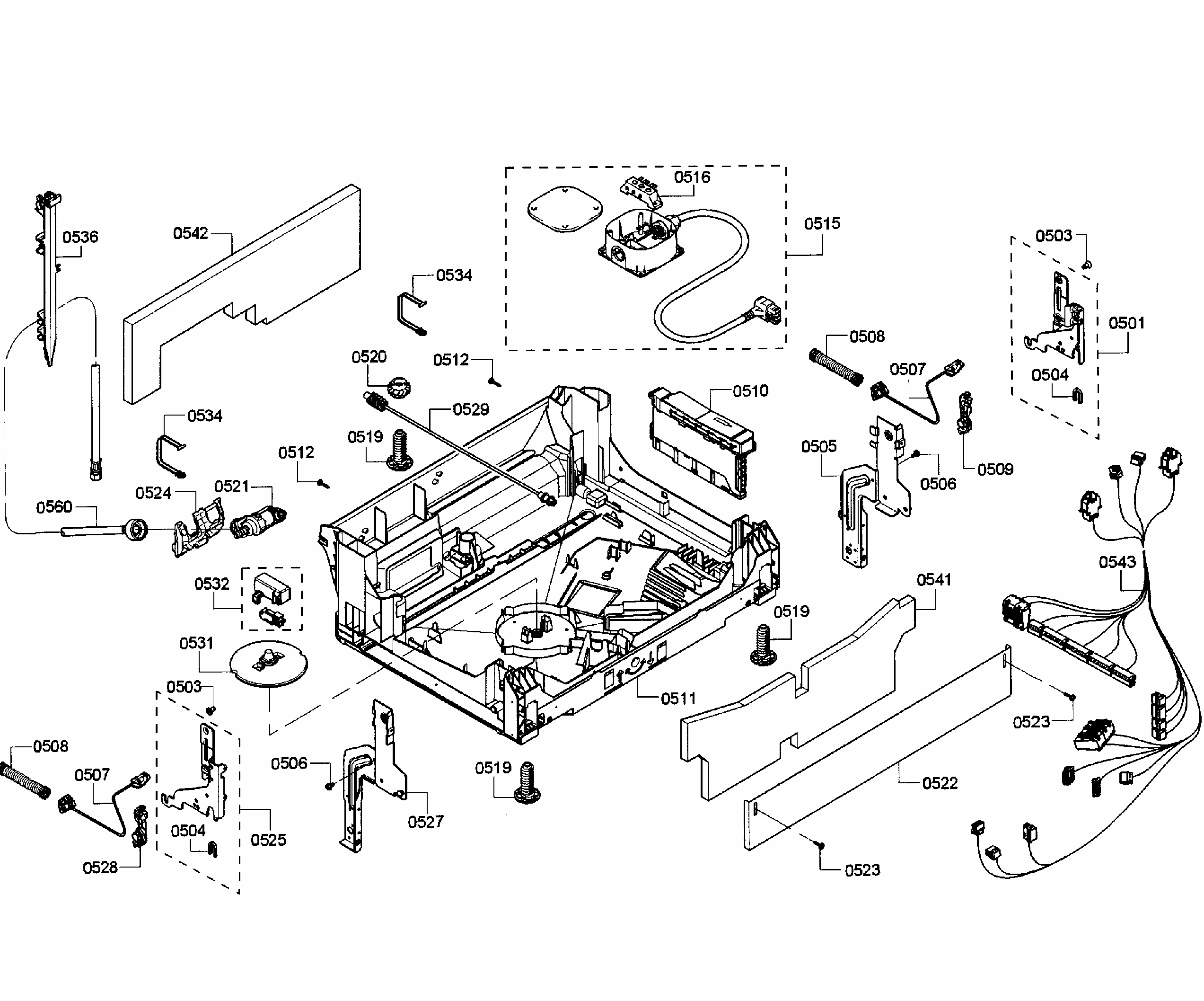 Base Assy Diagram and Parts List for SHE68T56UC 01 Bosch Dishwasher