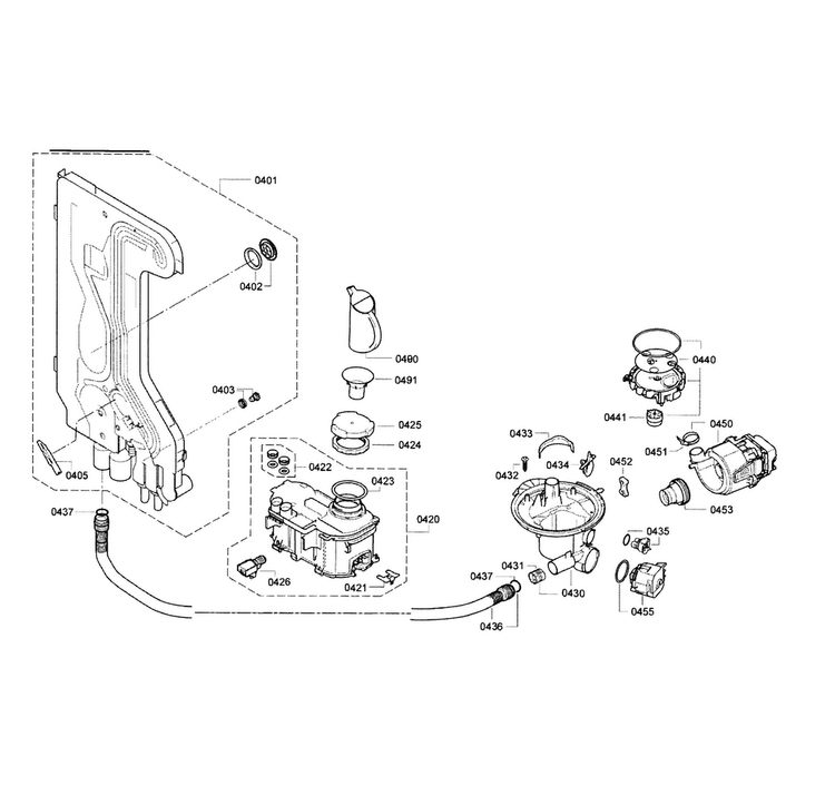 Pump Assy Diagram and Parts List for SGE63E15UC 72 Bosch Dishwasher
