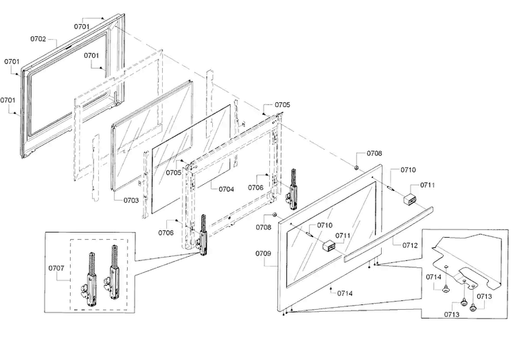 Door Diagram and Parts List for HDI8054U 02 Bosch Range