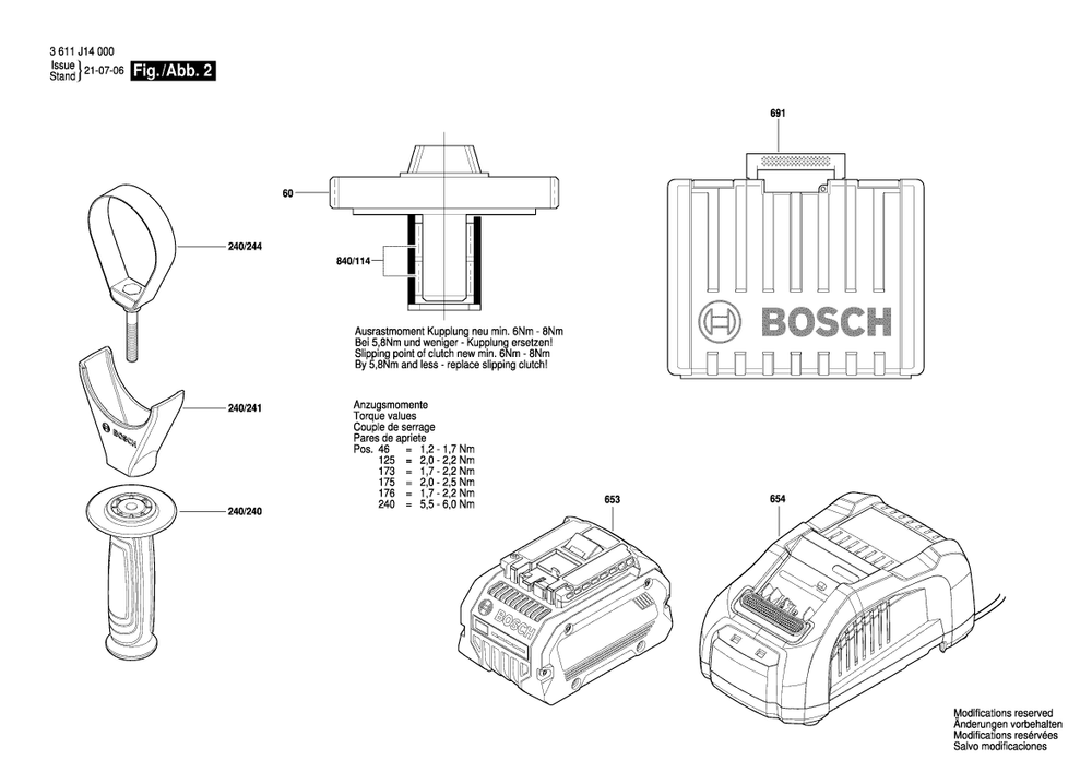 Page 2 Diagram and Parts List for GBH18V-34CQ 3611J14010 Bosch Hammer Drill