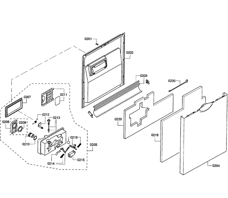 Door Assy Diagram and Parts List for SHE55M16UC 61 Bosch Dishwasher