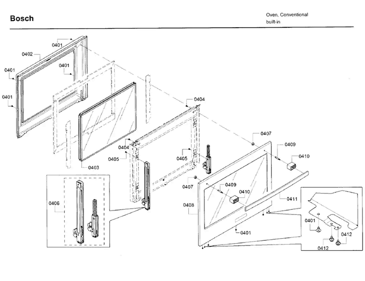 Door Diagram and Parts List for HBL8461UC 02 Bosch Wall Oven