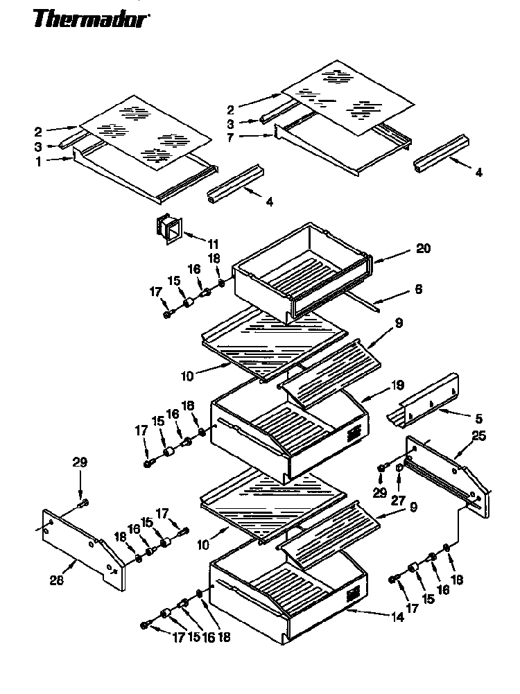Refrigerator Shelf Diagram and Parts List for TSS48DAW-06  Thermador Refrigerator