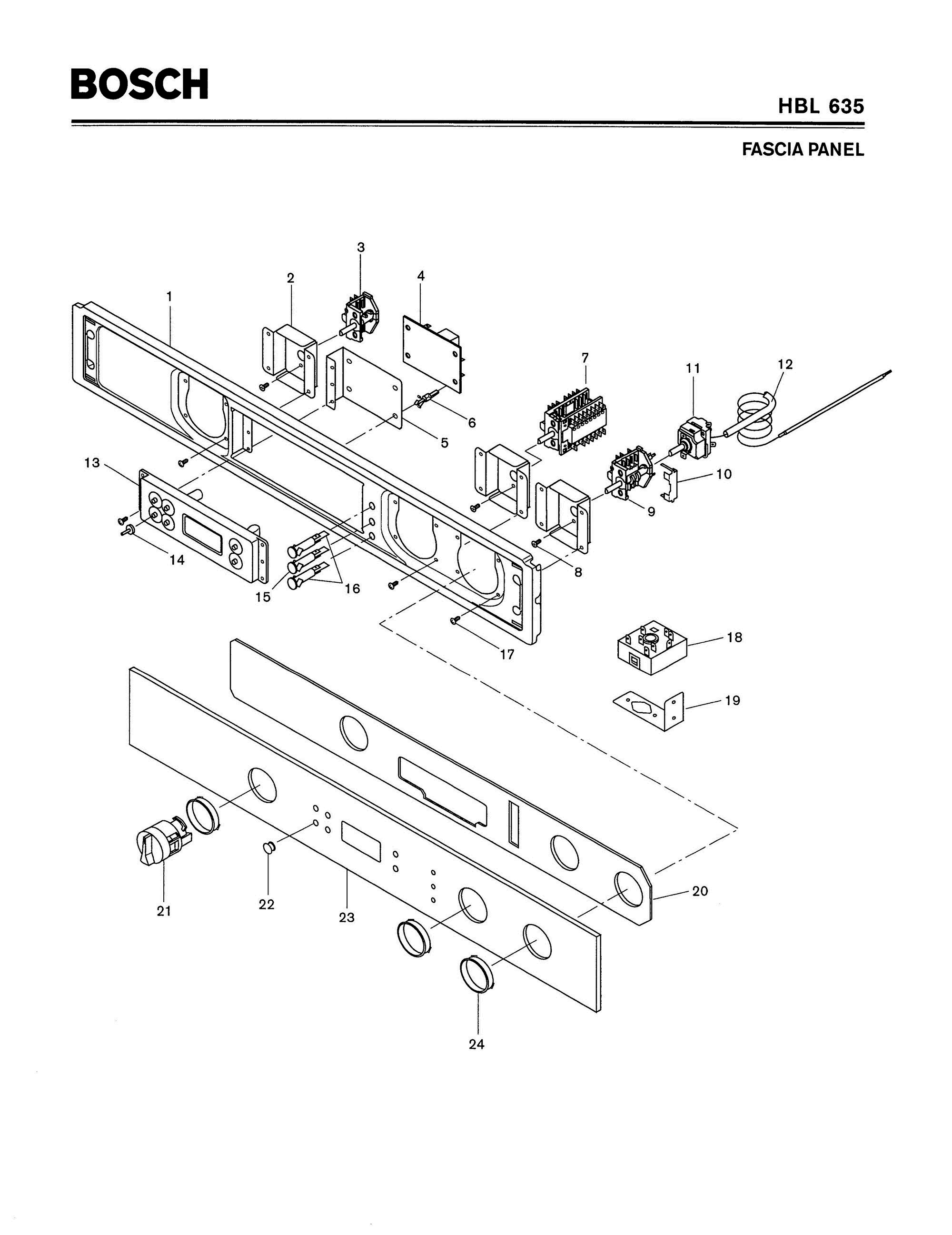 04 - FASCIA PANEL Diagram and Parts List for HBL635  Bosch Range