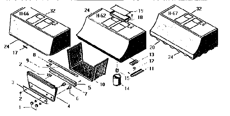 Replacement Parts Diagram and Parts List for H-67A  Thermador Range Hood