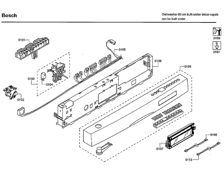 Control Panel Diagram and Parts List for SHE66C02UC 47 Bosch Dishwasher