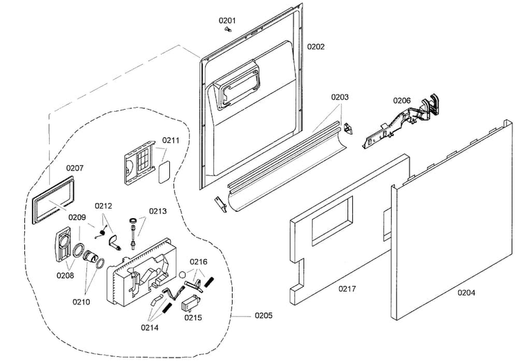 Door Assy Diagram and Parts List for SHE43C05UC 22 Bosch Dishwasher