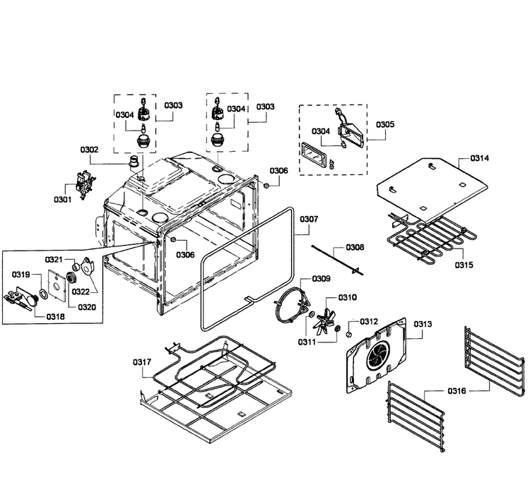 Upper Oven Assy Diagram and Parts List for HBL8650UC 07 Bosch Wall Oven