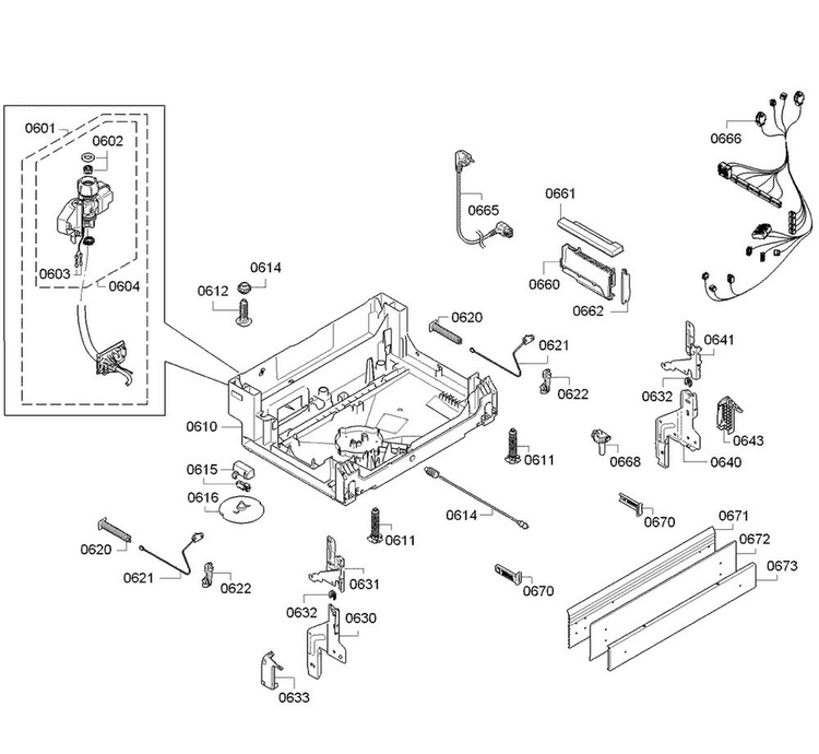 Base Diagram and Parts List for SGX68U55UC 98 Bosch Dishwasher