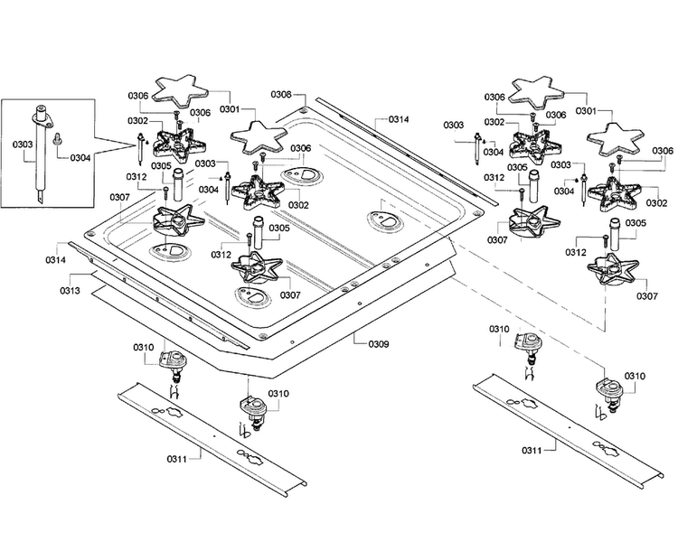 Top Assy Diagram and Parts List for PRD304GHC 09 Thermador Range