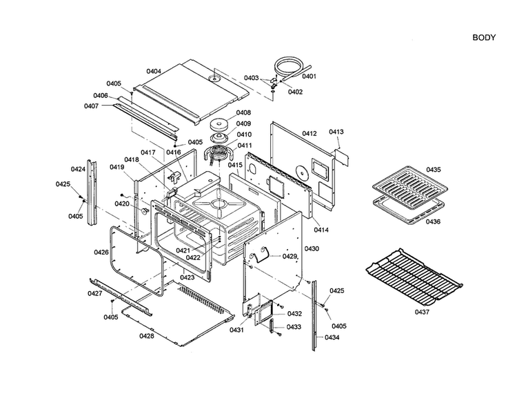Body Diagram and Parts List for HBN5045AUC 01 Bosch Wall Oven