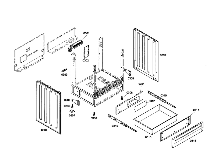 Drawer Diagram and Parts List for HEI7032U 01 Bosch Range