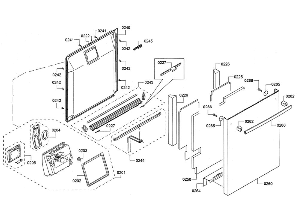Door/Dispenser Diagram and Parts List for SHXM78W55N 10 Bosch Dishwasher