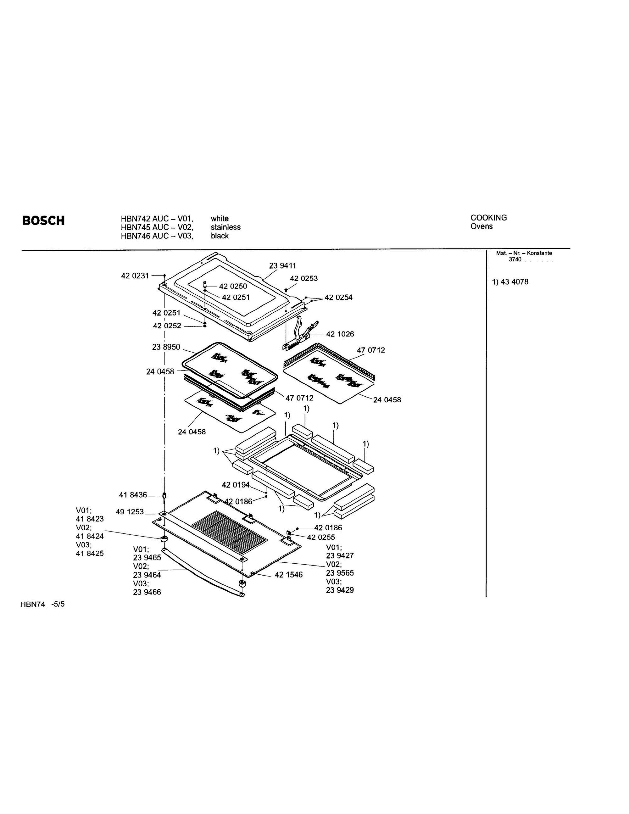 05 - DOOR ASSEMBLY Diagram and Parts List for HBN746AUC(FD8207-)  Bosch Wall Oven
