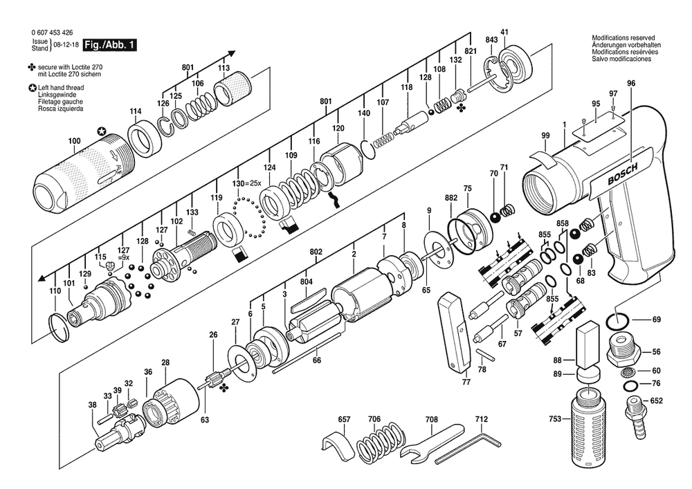 Section 1 Diagram and Parts List for 0607453426  Bosch Screwdriver