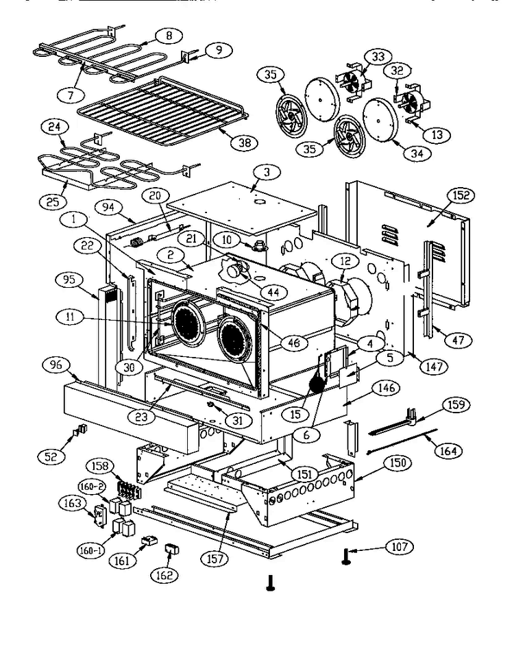Oven Parts Diagram and Parts List for GCR36-6  Thermador Range