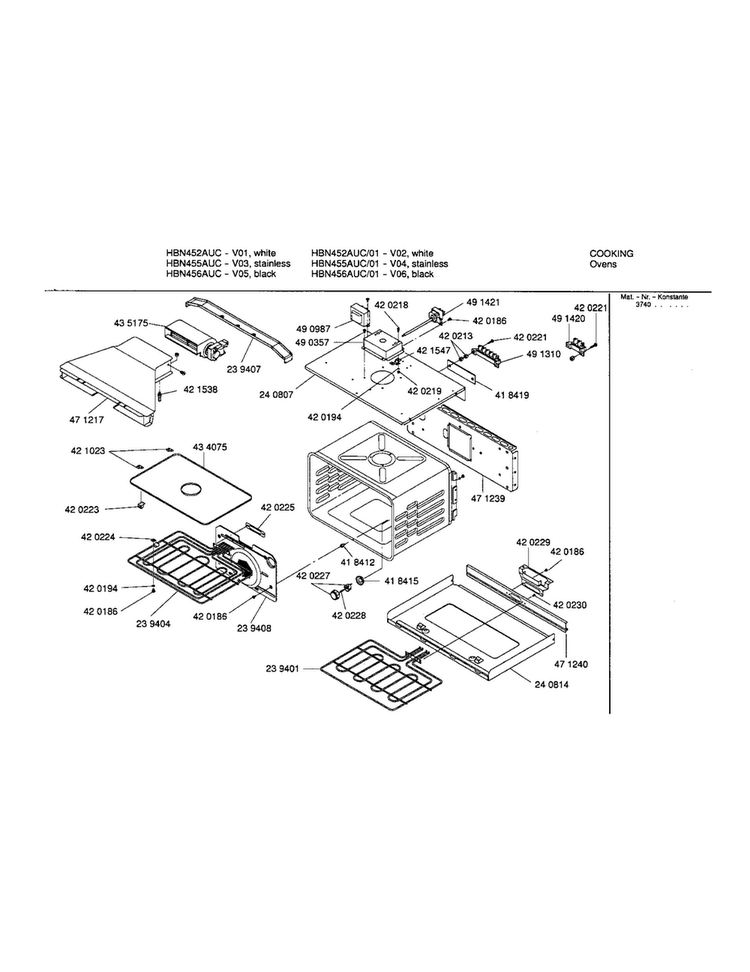 Lower Cavity Diagram and Parts List for HBN452AUC 01 Bosch Wall Oven