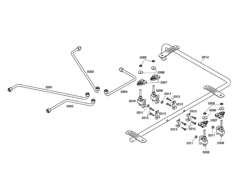 Manifold/valves Diagram and Parts List for NGM5064UC 01 Bosch Cooktop