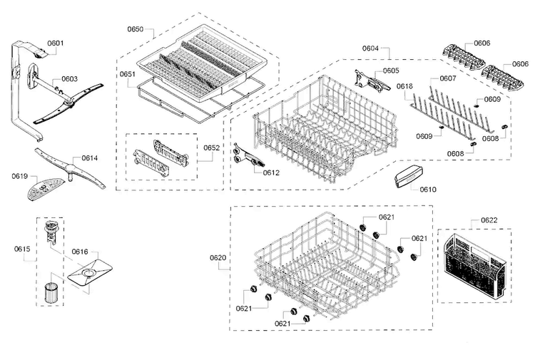 Rack Diagram and Parts List for SHP65T55UC 07 Bosch Dishwasher