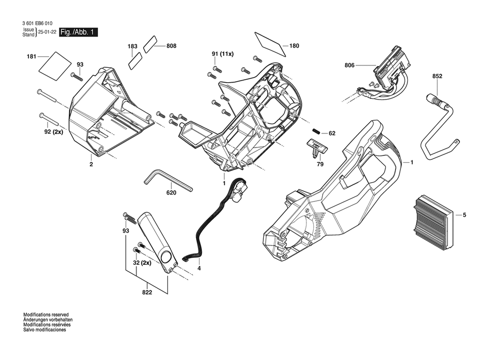 Section 1 Diagram and Parts List for 3601EB6010  Bosch Circular Saw
