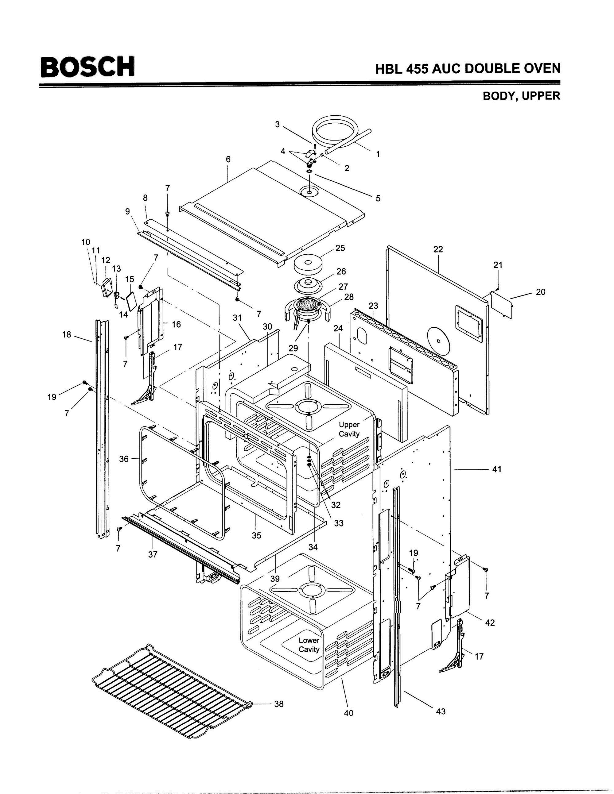 01 - BODY, UPPER Diagram and Parts List for HBL455AUC(FD8202-)  Bosch Wall Oven