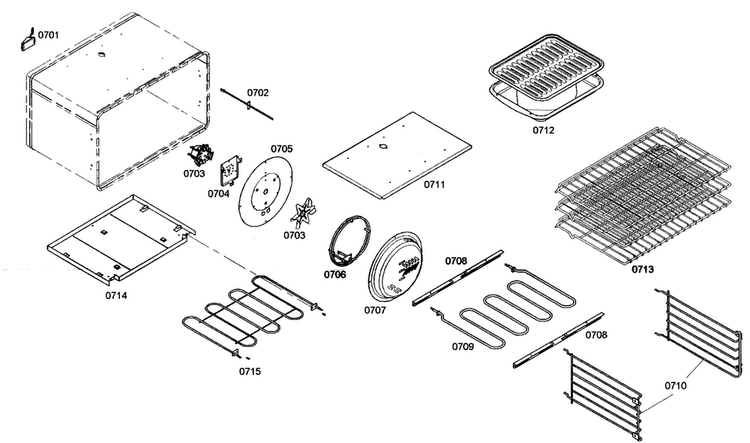Oven Cabinet Diagram and Parts List for PRD364EDHU03  Thermador Range