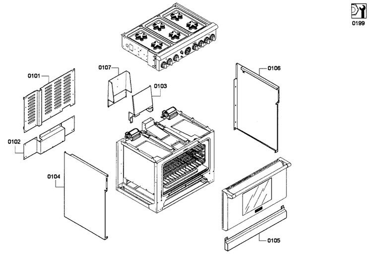 Cabinet Assy Diagram and Parts List for PRG366EPG 01 Thermador Range