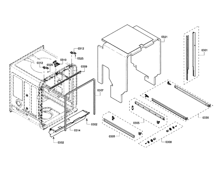 Cabinet Diagram and Parts List for SHX68T56UC 02 Bosch Dishwasher