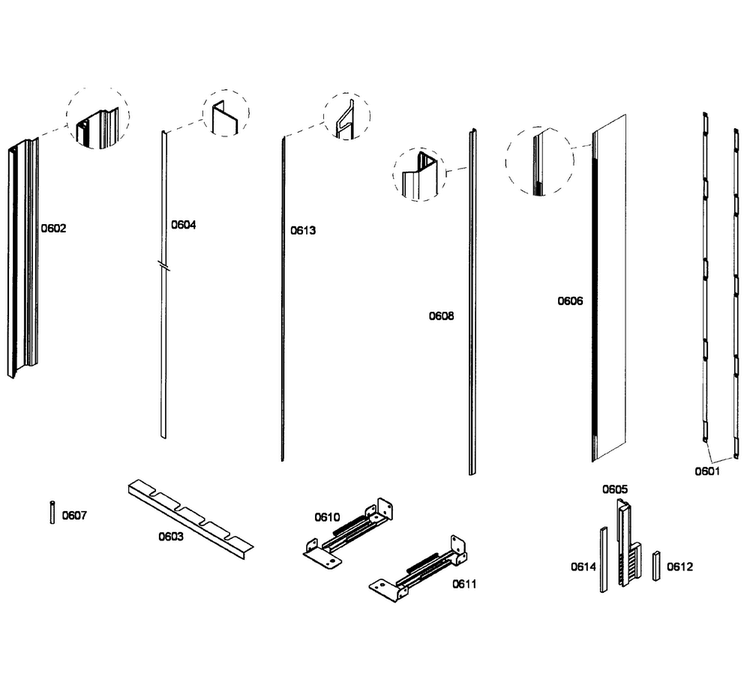 Framing Diagram and Parts List for T24ID80NLP 36 Thermador Freezer