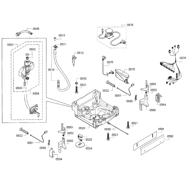 Base Assy Diagram and Parts List for SPE5ES55UC 20 Bosch Dishwasher