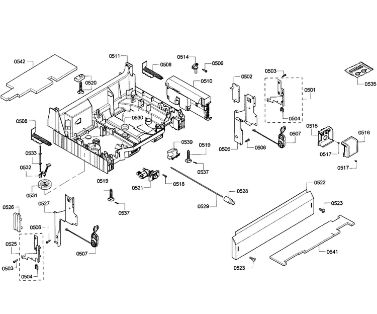 Base Assy Diagram and Parts List for SHE68R56UC 67 Bosch Dishwasher