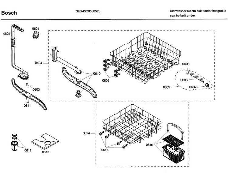 Rack Asy Diagram and Parts List for SHX43C05UC 26 Bosch Dishwasher