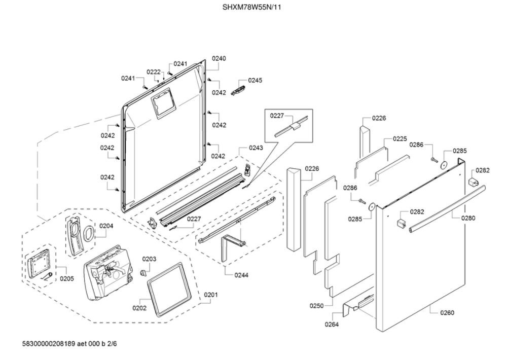 Door/Dispenser Diagram and Parts List for SHXM78W55N 11 Bosch Dishwasher