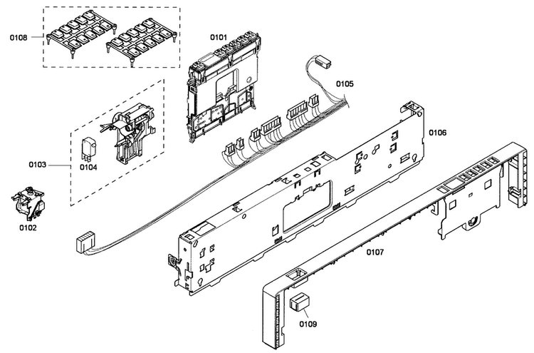 Front Panel Diagram and Parts List for SHX45P01UC 53 Bosch Dishwasher