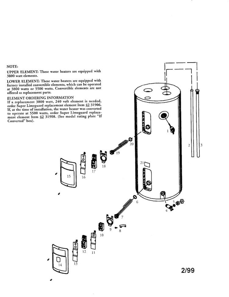 Power Miser 40 Gallon Medium Diagram and Parts List for 153316755  Kenmore Water Heater