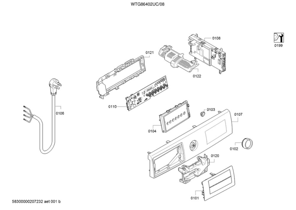 Operating Module/Facia Panel Diagram and Parts List for WTG86402UC 08 Bosch Dryer